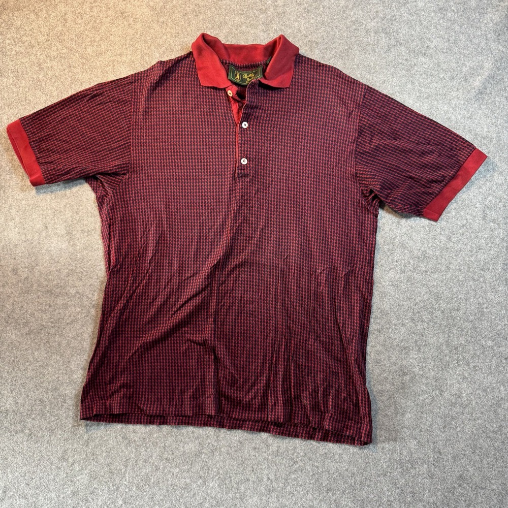 Bobby Jones Collection Polo Shirt Medium Red Houndstooth 100% Cotton Italy